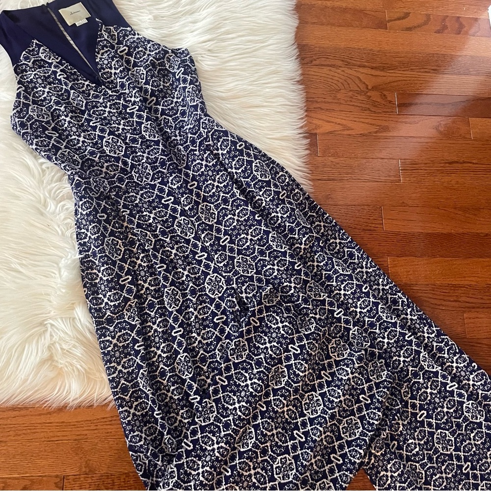 Anthropologie Jumpsuit 6 Elevenses Audra Blue Ikat Tribal Print Pants Playsuit